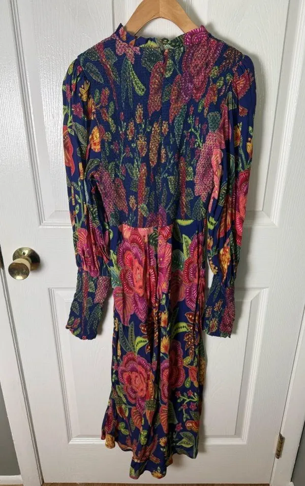 Farm Rio Macaw Bloom Floral Smocked Mock Neck Juliet Dress S - Image 5