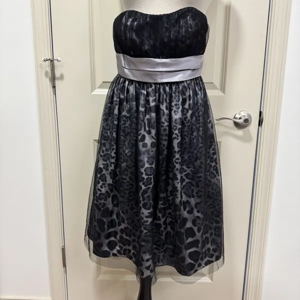 Leopard Print Dress 2 S Metallic Strapless Cocktail Evening Party HOCO Glam - Image 3