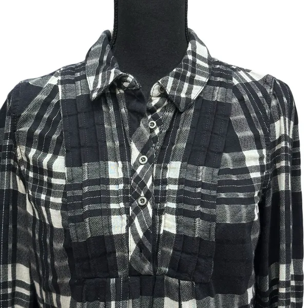 Free People Baby Blues Plaid Tunic Top Women's Size XS Babydoll Black White‎ - Image 3