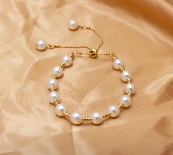 Elegant Gold White Faux Pearl Adjustable Golden Bracelet - Image 4