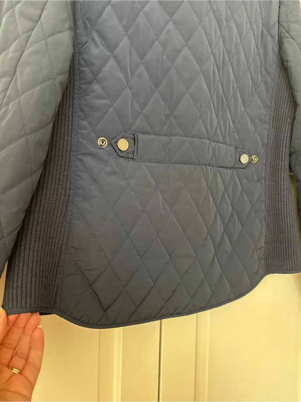 Talbots Navy Quilted Lightweight Puffer Jacket Size Large Ribbed Sides‎ Full Zip - Image 7