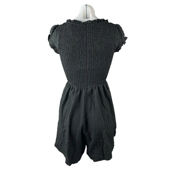 Princess Polly Black Smocked Ruffle Scoop Pleated Short Sleeve Romper Shorts 0 - Image 3