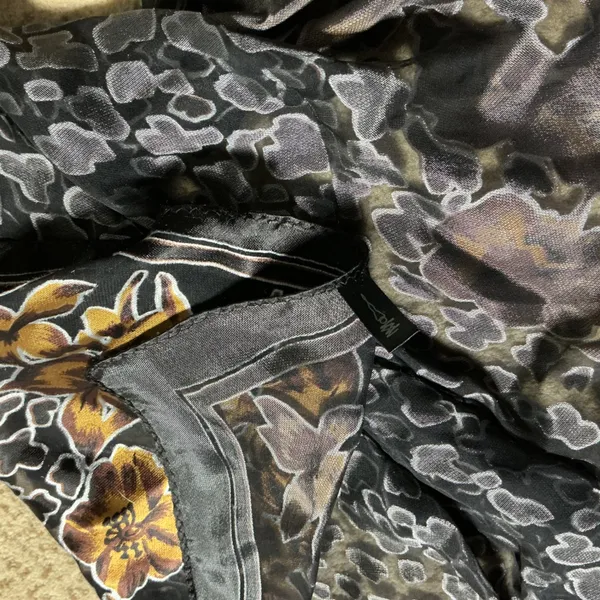 Unbranded Floral Leopard Print Square Scarf Womens OS Black Gold Sheer Silk Feel - Image 6