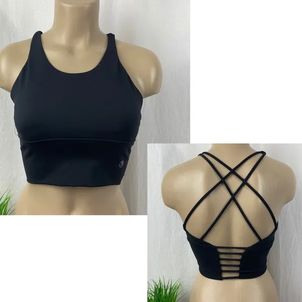 Savvi Black Strappy Back Cropped Athletic Sport Bra Top NEW M - Image 3