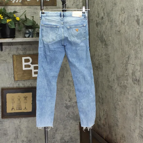 Guess 81 Womens The It Girl Distressed Skinny High Rise Jeans Light Blue 25 - Image 2
