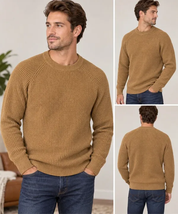 Peter Millar Collection M Wool Cashmere Sweater Brown Crewneck England Waffle Kn - Image 2