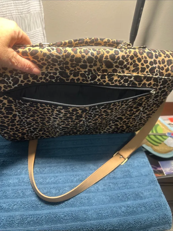 Leopard Print Crossbody Satchel - Laptop bag etc Tan/Black excellent like new - Image 3