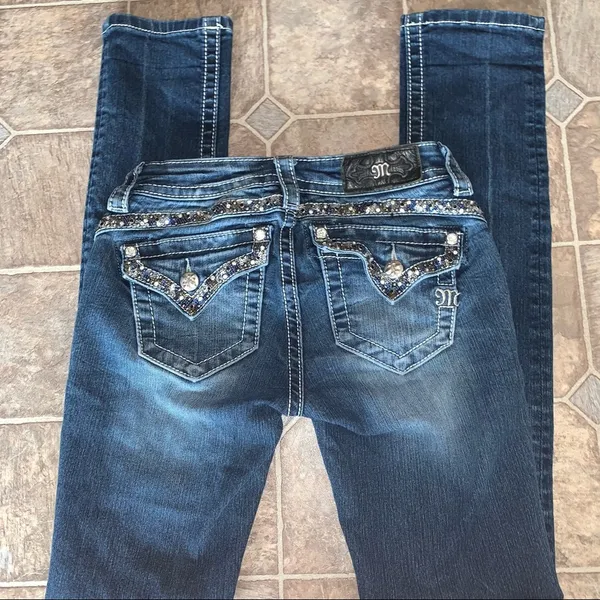 Miss Me Mid-Rise Straight Jeans Sequins 24x33” Bling Rhinestone Western - Image 5