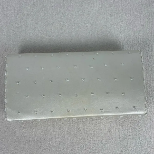 Vintage‎ Beaded Handmade Clutch Evening Handbag Ivory Satin Formal Party Bag - Image 2