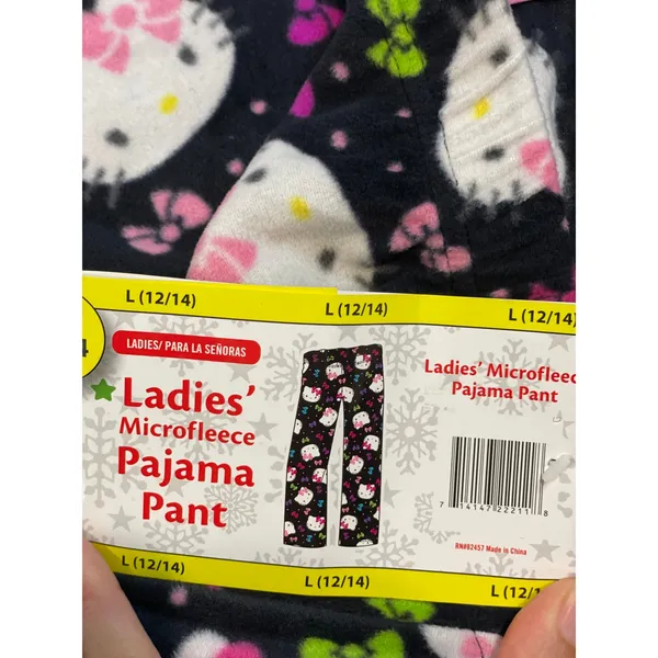 Hello Kitty Fleece Pajama Pants Black Pink Elastic Waist Cozy Sleepwear NWT Sz L - Image 4