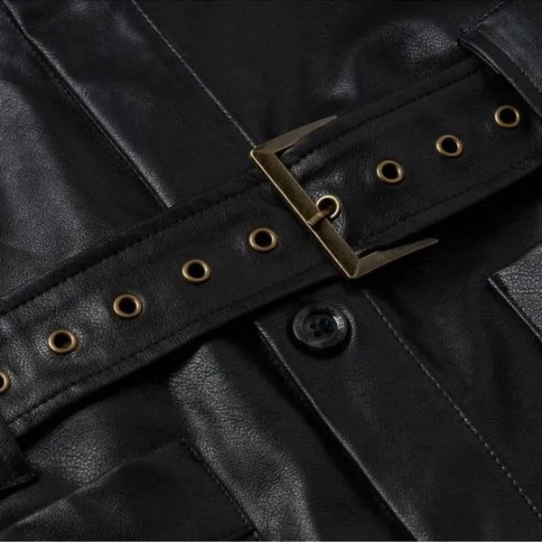 NWT Honor The Gift Vegan Leather Belted Trench Coat S Black Oversized Logo - Image 3