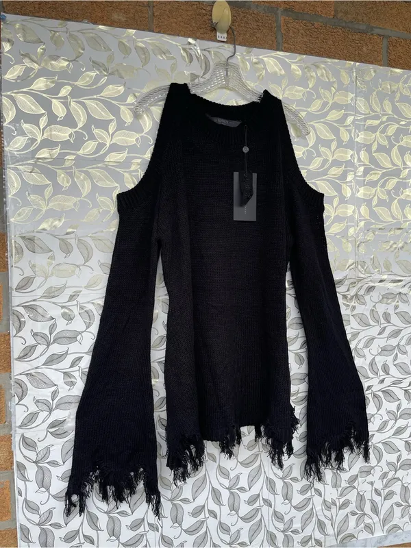 Killstar Cold Shoulder Distressed Knit Sweater Black XXL Whimsigoth Goth - Image 8