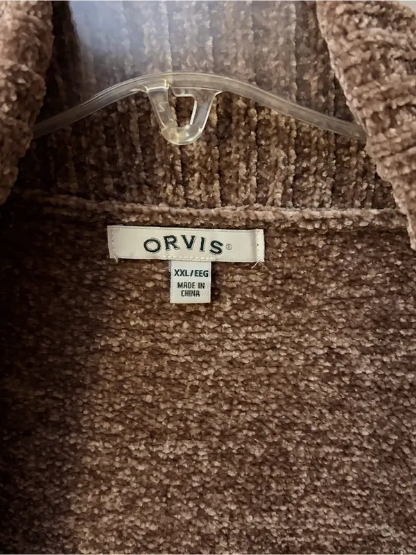 Orvis Brown Chenille Open-Front Shawl Cardigan - Image 2