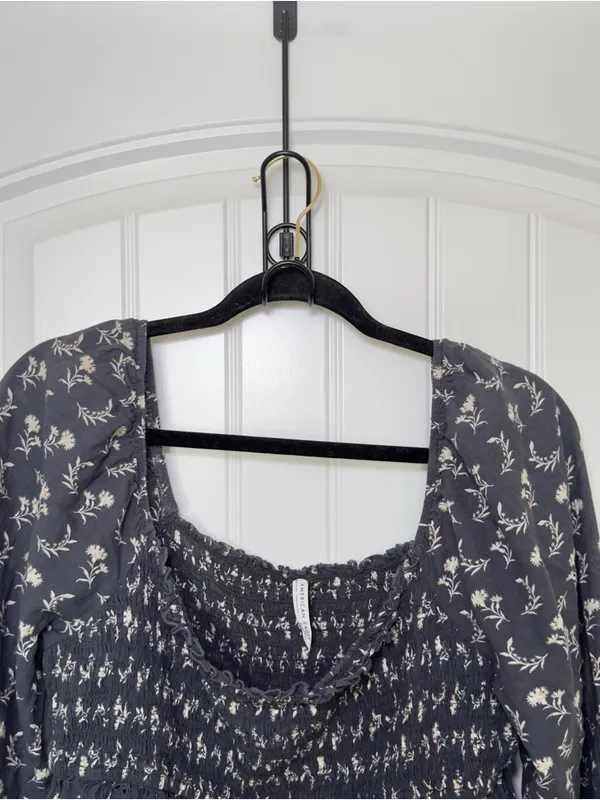 American Eagle XL‎ Floral Smocked Peplum Blouse Peasant Sleeves Coquette Boho - Image 6