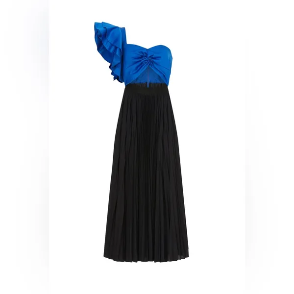 AMUR X‎ REVOLVE Cleopatra Black & blue one shoulder Pleated cut out maxi 4 - Image 2