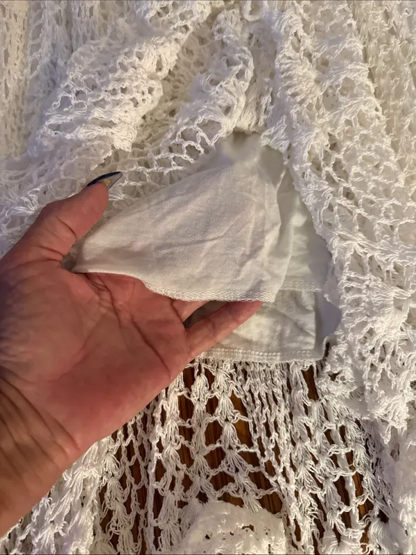 Raviya White Crochet Maxi Skirt – Bohemian Lace Panel Design - Image 4
