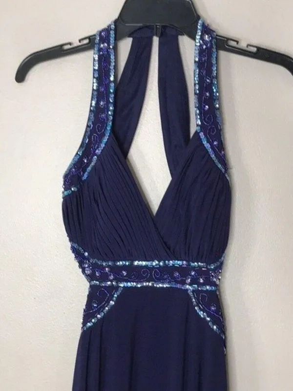 Nightway navy blue open back low cut prom holiday dress size 4 - Image 3