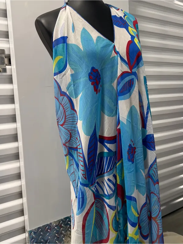 Zury Blue Floral Halter Maxi Cover Up Dress Rayon Beach Swim Cover Up One Size - Image 2