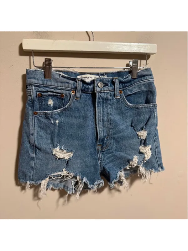 Abercrombie & Fitch The Mom Short High Rise in Size 25 0 Blue denim shorts with - Image 2
