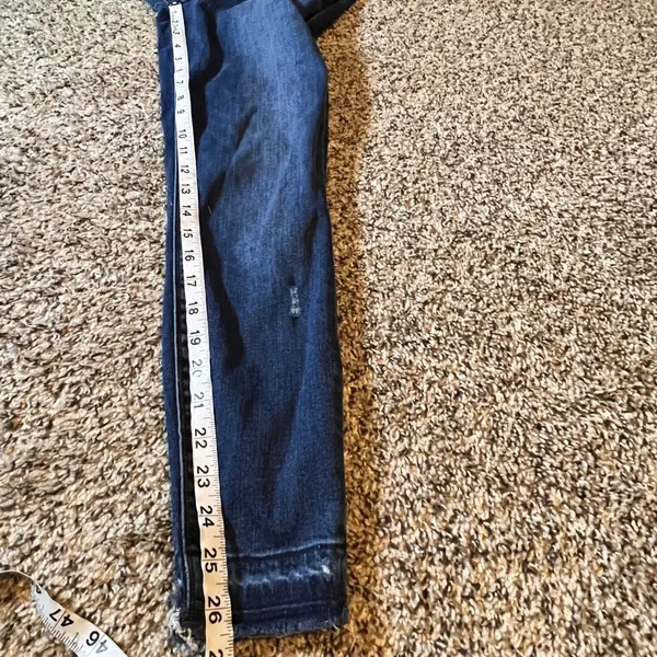 Spanx Ankle Jean Ish Leggings Dark Wash Distressed Raw Hem Skinny‎ Size Medium - Image 5