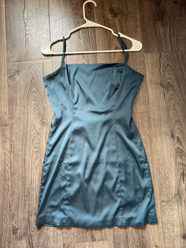 Sunday Best Aritzia Blue Satin Mini Dress - Image 2