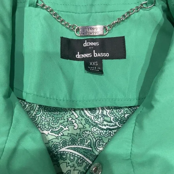 Dennis Basso Women's Sz XXS Water Resistant Button‎ Front Jacket Green Paisley - Image 4