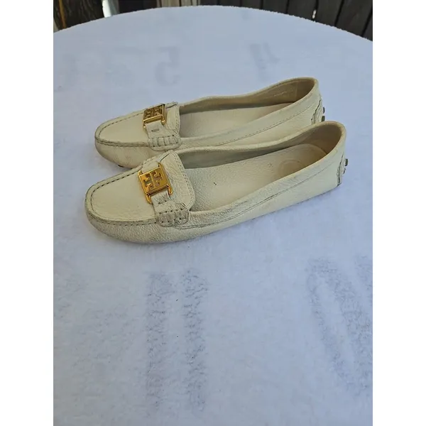 Tory Burch Kendrick Gold Pebbled Leather Moccasin Drivers Driving Loafers 5.5 M - Image 3