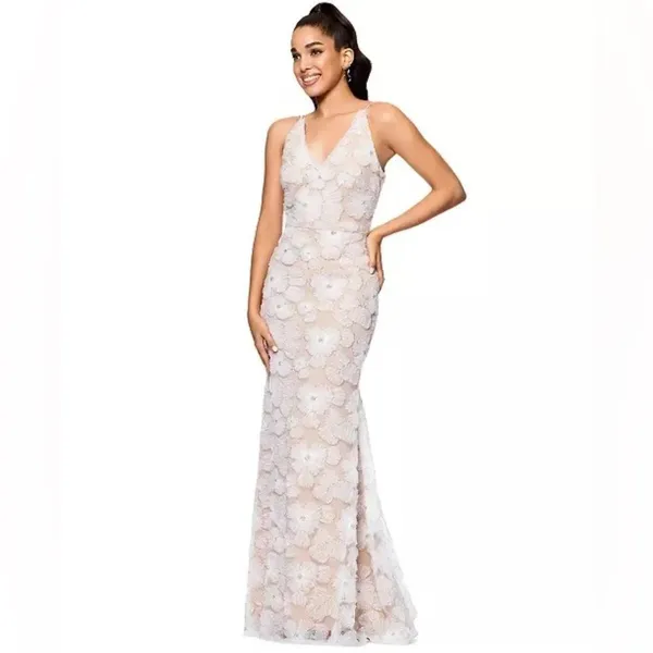 NWT Betsy & Adam Women's Embellished Floral Soutache Sleeveless Gown Dress White - Image 5