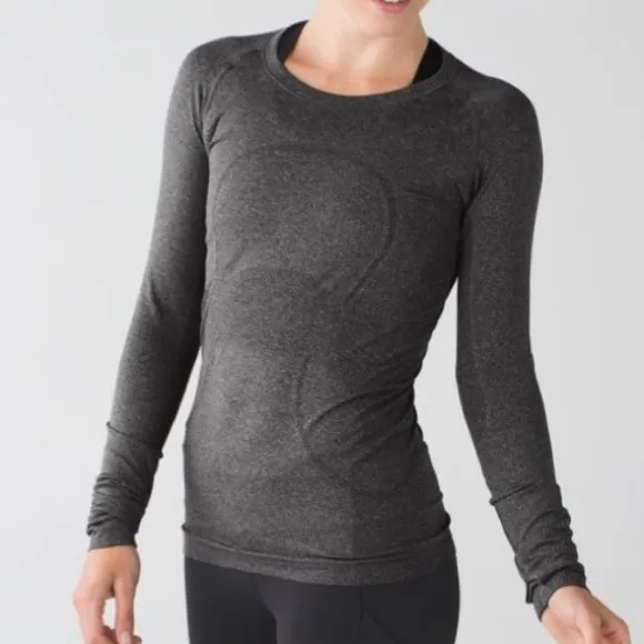 LULULEMON Black Heathered Swiftly Tech Crew Neck Long Sleeves Size 10 - Image 3