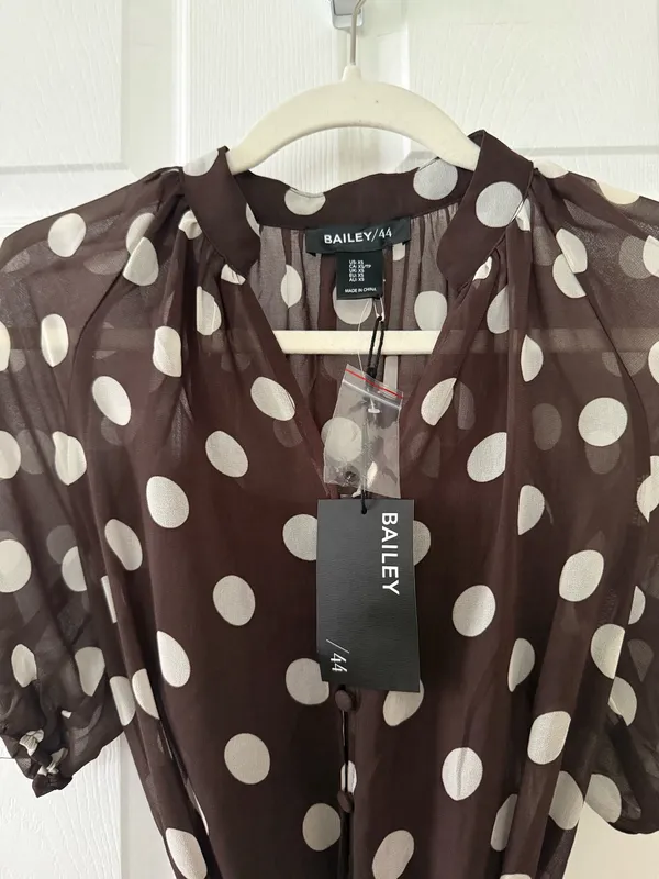 Bailey 44 Polka Dot Short-Sleeve Tiered Dress in Brown - Image 4