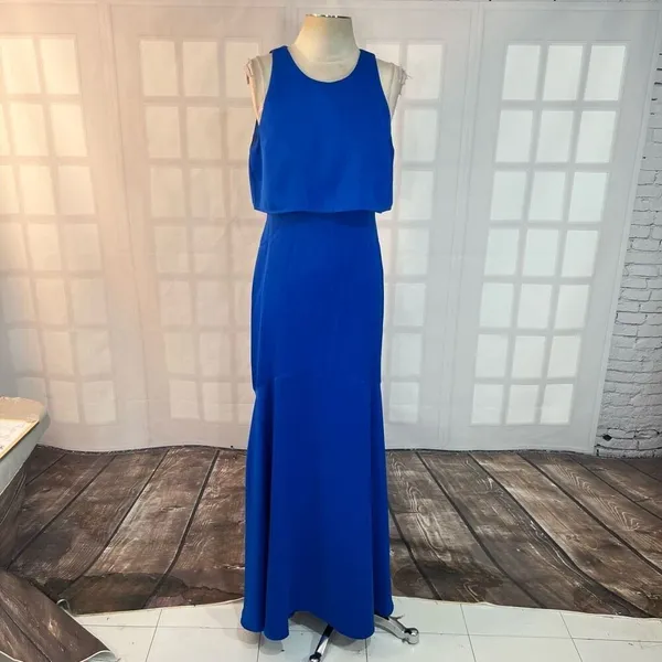 Nicole Miller Royal Blue Satin Sleeveless Flounce Formal Gown Size 8 - Image 3