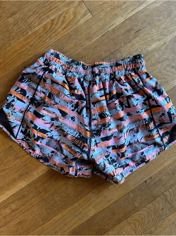 Lululemon Pink, Orange & Blue Geometric Striped Athletic Hotty Hot Shorts - Image 3