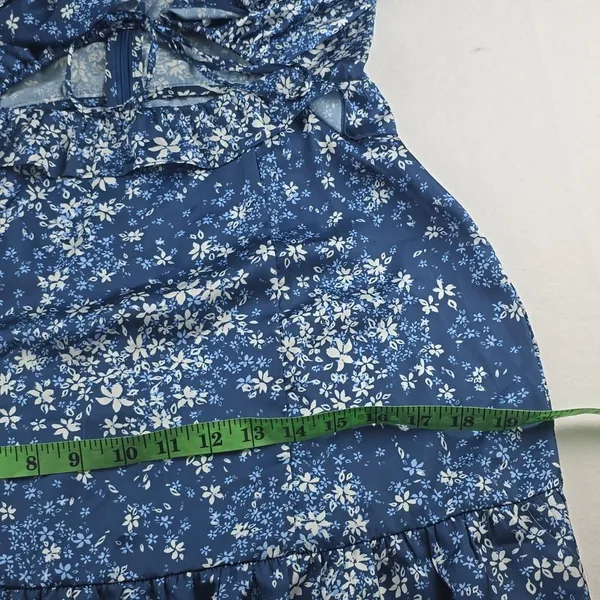 TULAROSA NWT Tanya Satin Blue Floral Cut-Out Ruffle Dress with Tie‎ front Medium - Image 13