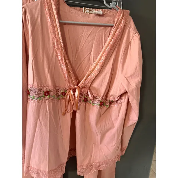 Rose Pink Cotton 2pc Pajama‎ Set Floral Lace Plus 1X Fairy Vintage Y2k Coquette - Image 2