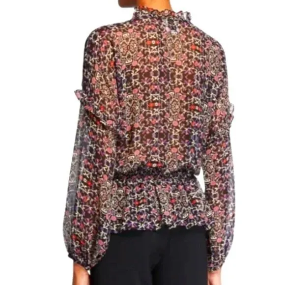 Misa Los Angeles Vera Floral Long-Sleeve Ruffle Blouse‎ Black Size Small - Image 3