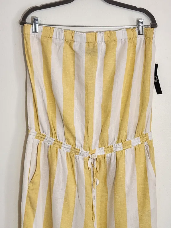 Soho by New York & Company Yellow Stripe Strapless Jumpsuit Size Large NWT - Image 3