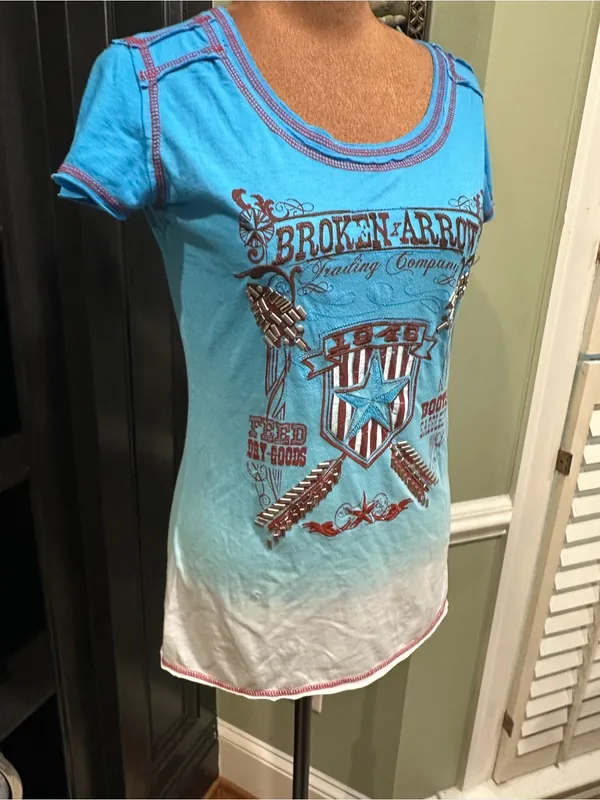 Panhandle Slim Broken Arrow Trading Co. Ombre Western Tee – Size Small - Image 6