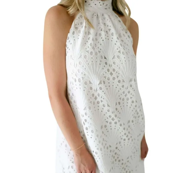 Holly Shae Eyelet‎ Lace Neck Tie Maxi Dress Women's XS/M White Boho Resortwear - Image 2
