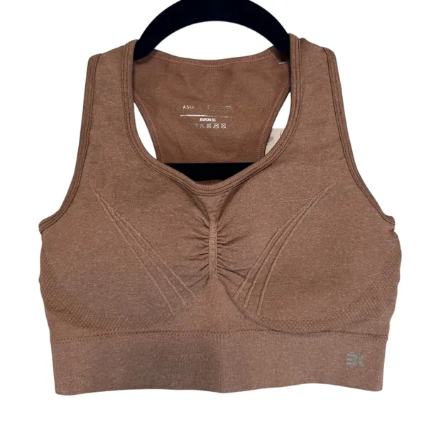 Brokig Womens‎ Seamless Racerback Sports Bra Brown Ruched Front Size S New - Image 7
