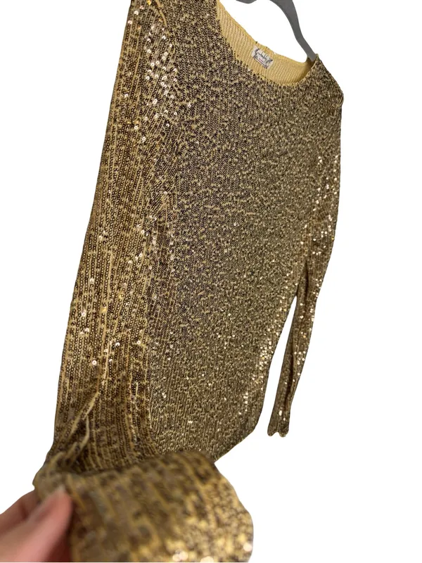 ✨💛‎ Free People Gold Sequin Long Sleeve Party Top XS NWT 💛✨ - Image 3