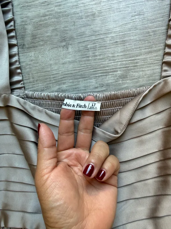 Abercrombie & Fitch Emerson Long Sleeves Square Neck Satin Taupe Mini Dress LT - Image 3