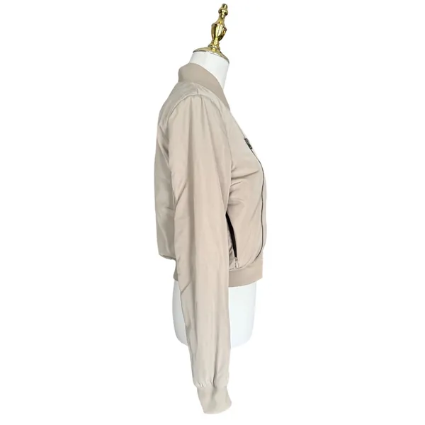 ALO Yoga Off Duty Bomber Jacket Small Gravel Taupe Down Puffer Cropped Womens - Image 3