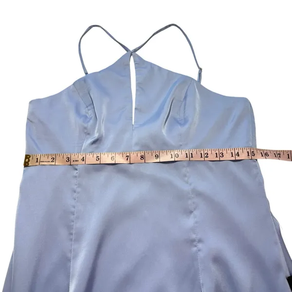 NWT LULU’S Lustrous Love Dusty Blue Satin Halter Cutout Mermaid Maxi Dress Large - Image 16