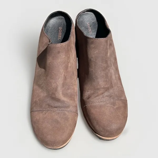 SOREL Addington Mule Boot Women 9 Slip Block Heel Brown Leather Shoes Boho - Image 3