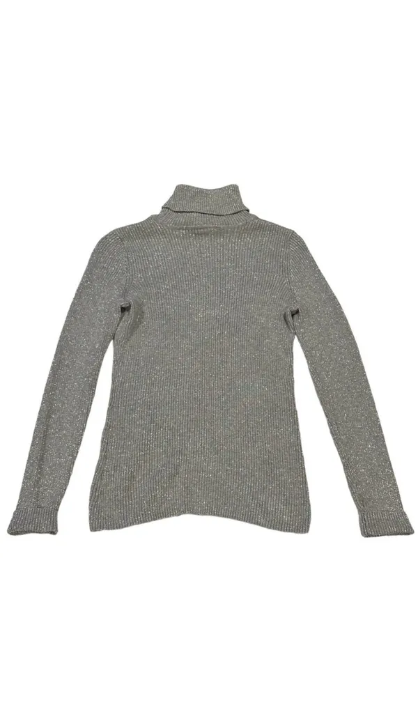 Basic Editions Women's Silver Metallic Ribbed Turtleneck Long Sleeve Sweater - Image 2