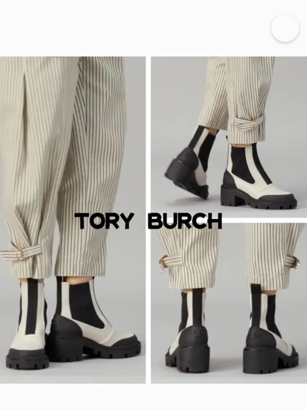 Tory Burch Leather Chelsea Lug Sole Ankle Boots Ivory Black Size 8.5 Retail $428 - Image 3