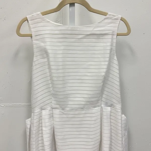 Anne Klein White Horizontal Stripe Sleeveless Fit and Flare Belted Dress Size 10 - Image 4