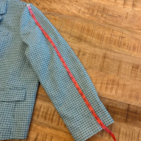 J Crew Schoolboy Blazer Womens 24 Wool Blend Green Plaid Houndstooth Preppy Gold - Image 14
