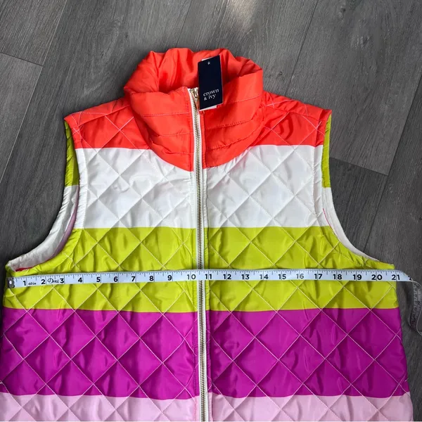 crown & ivy Multicolor Striped Women’s Vest XL Quilted New - Image 8