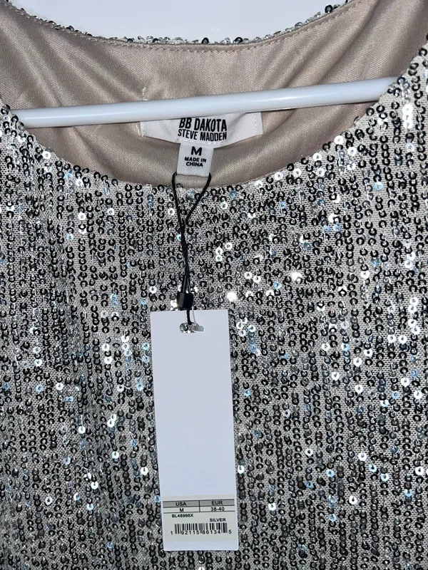 BB Dakota Steve Madden Silver Sequin Mini Shift Dress Size M - Image 2
